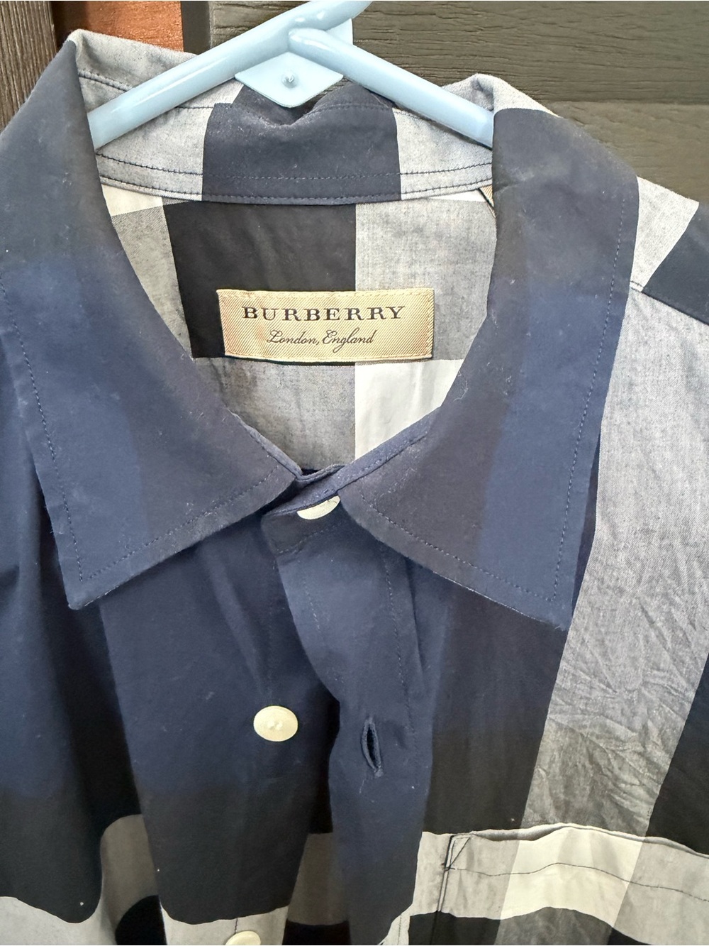 Burberry Men’s Navy & Gray Large Check Button-Down Shirt